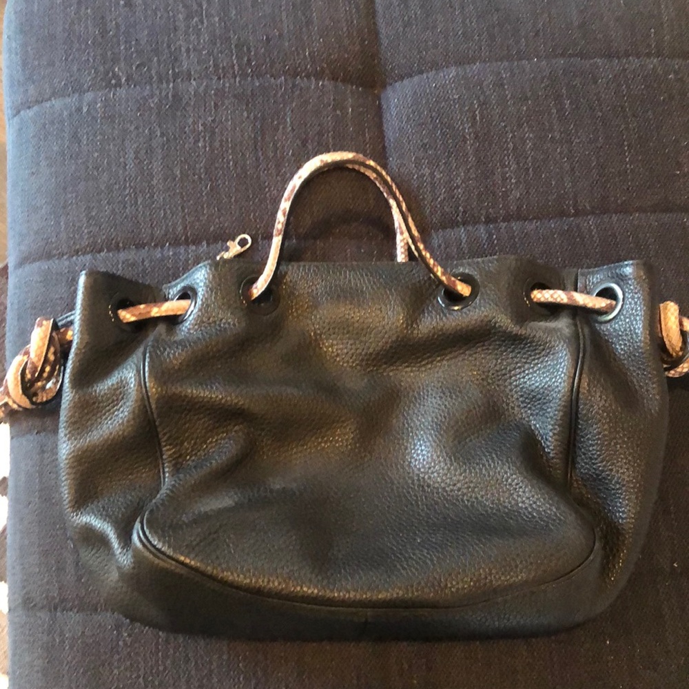 Michael Kors black handbag with snakeskin print handles